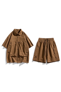 夏季套装男高品潮牌五分袖衬衫大码短裤两件套DSA157-1-C75-P80图片