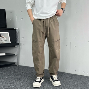 卡其色男款裤子春秋季日系复古双拉链软壳冲锋裤百搭锥形工装裤潮图片