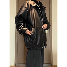黑色PU皮衣夹克男春秋季美式cleanfit潮牌机车飞行员宽松痞帅外套，男装夹克，星座1008