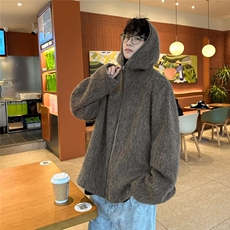 复古拉链连帽毛衣男秋冬季休闲宽松慵懒百搭针织外套8153-P95，男装棉衣，星座1001-1