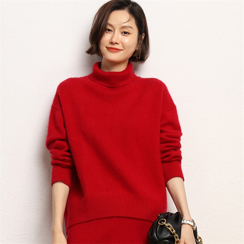 羊绒衫女纯色羊绒半高领宽松毛衣百搭时尚针织打底衫,女装羊绒衫,五色羊羊绒