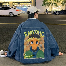 牛仔外套男春季新款美式嘻哈潮牌复古高街卡通印花夹克JK863-P68，男装夹克，星座1103-3