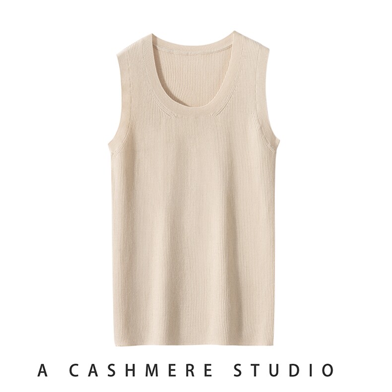 秋冬新款纯色无袖时尚简约精纺羊绒U型领背心内搭女，女装背心吊带，启东羊绒