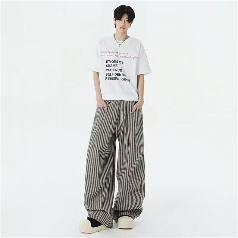 美式复古条纹垂感休闲裤男2025春秋新款宽松直筒阔腿裤M6603/P68,男装休闲裤,星座506