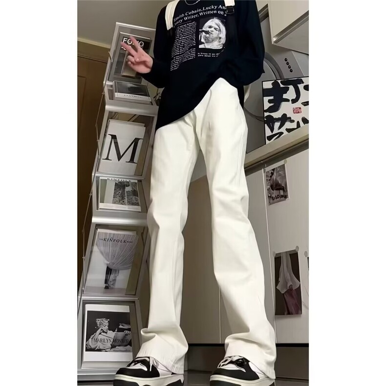 男款秋冬季直筒微喇长裤子高腰牛仔裤春夏美式高街弯刀裤H752 p34图片