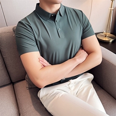 2025主推专利扣子冰丝纯色无痕Polo衫夏季短袖T恤777-特P63，男装T恤，电商D342