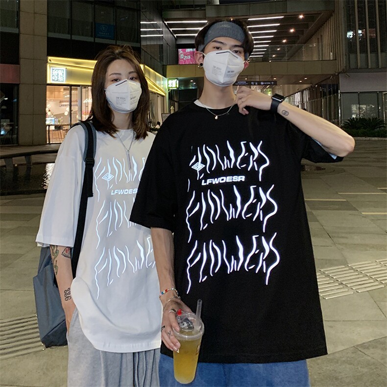 情侣装夏装新款夜光字母印花短袖T恤女ins原宿宽松潮D90女类,女装T恤,电商A335-1（原A458）
