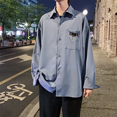 夏季衬衫男长袖港风潮流的衬衣设计感垂感冰丝上衣外套W1084-P30，男装衬衫，星座512-2