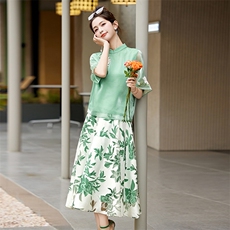 现货2024夏季新款优雅时尚潮流套装/套裙短袖夏季中长款气质，女装连衣裙，韩然一族