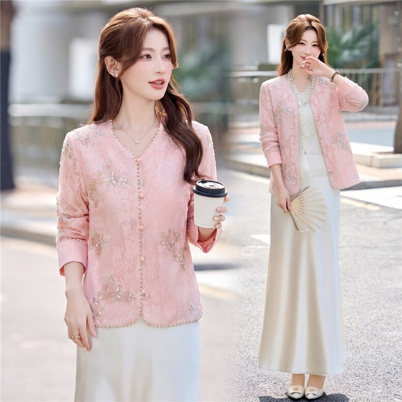 主推现货重工艺新款新中式春夏提花刺绣设计感时尚气质减龄两件套，女装套装/套裙，韩美纤衣