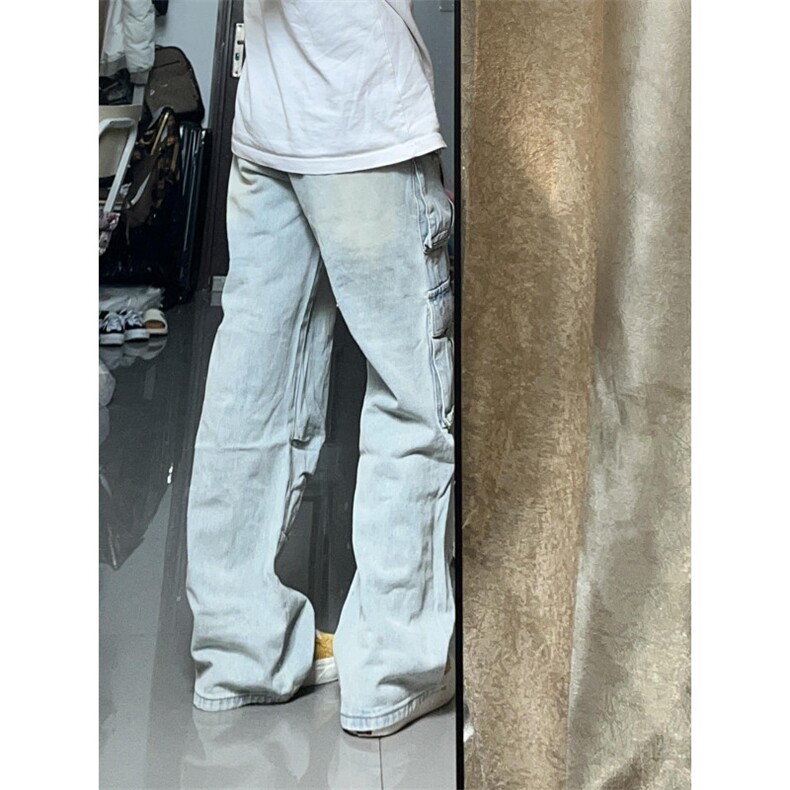 【有货】浅蓝色多口袋工装牛仔裤男款宽松美式裤子K8034LL-特P56,男装牛仔裤,星座1007（原301D）