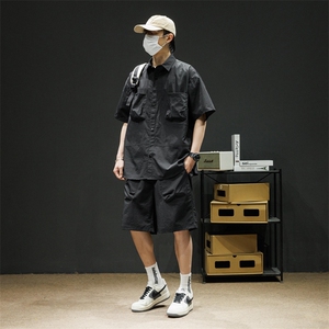 短袖衬衫男新款夏季薄款透气搭配一套短裤宽松翻领衬衣TZ071-P88图片