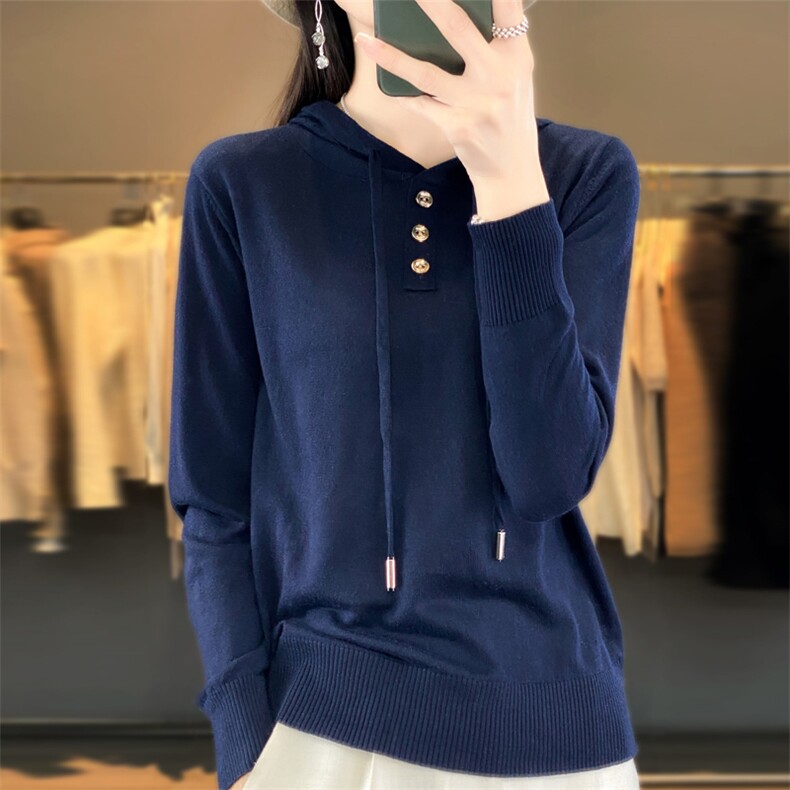 秋冬季新款纯色毛衣女宽松显瘦时尚百搭三口帽衫上衣,针织衫/毛衣,贵皇网供仓