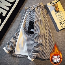 1506-1/JXXF0321/P59日系复古条纹衬衫男长袖加绒时尚外套男女，男装衬衫，星座1506-1