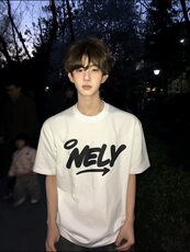 美式字母印花短袖纯棉重磅男t恤夏季高级感小领口痞帅宽松五分袖，男装T恤，星座809A(原222-1)