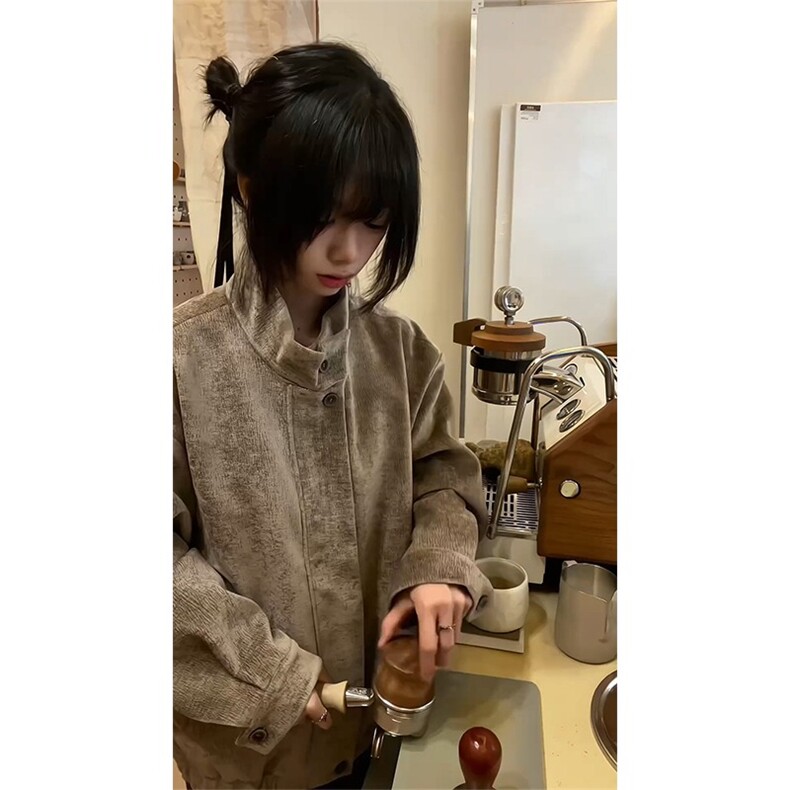 美式复古树纹肌理千鸟格内里外套男秋冬高级感短款立领夹克图片