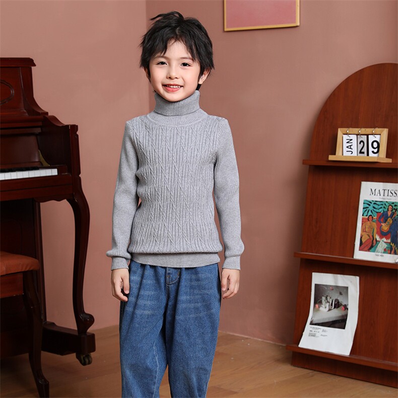 儿童高领麻花毛衣男童秋冬新款加厚保暖针织衫宝宝打底衫上衣潮,童装儿童针织衫,绒颖羊绒
