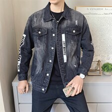 JK302-p95-限价138 现货店主风牛仔夹克肥仔量足破洞印花大码图片