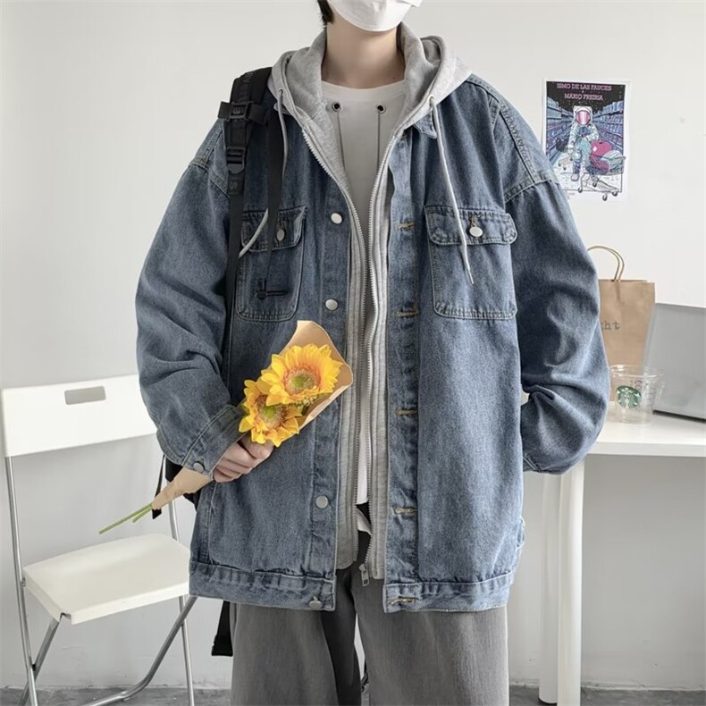日系复古潮牌秋冬牛仔外套潮流帅气假两件宽松工装夹克男J144-p75,男装工装外套,星座1008