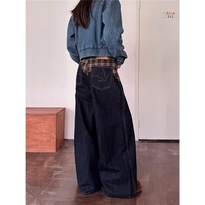 原宿美式直筒黑色宽松牛仔裤男女百搭vibe休闲阔腿长裤百搭NZB192图片