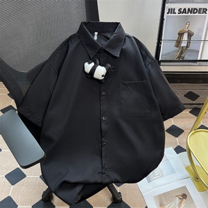 C503P33复古熊猫设计感短袖衬衫男女夏季宽松休闲风新中图片
