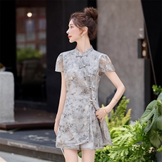 小个子新中式国风提花短裤套装2025夏季洋气减龄改良旗袍两件套女，女装套装/套裙，众宇琦
