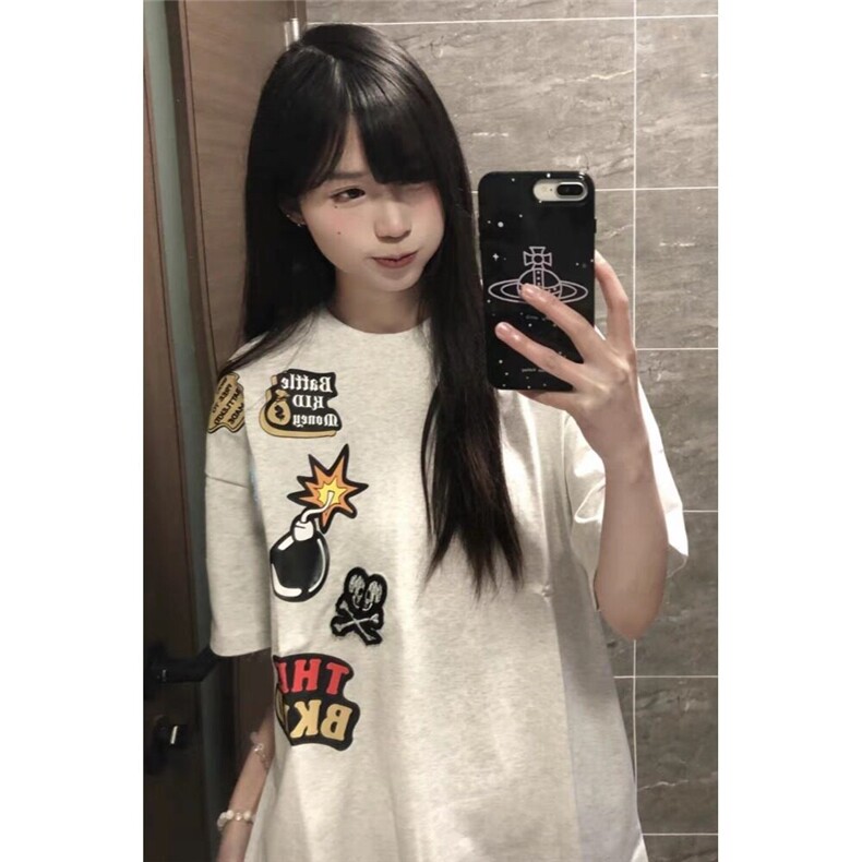 美式创意徽章短袖T恤男女夏季潮宽松嘻哈上衣情侣LT60544-P38,男装T恤,星座1008