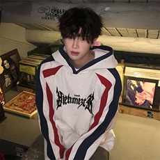抖音得物供货提供视频秋冬重磅美式宽松接拼连帽卫衣3211，男装卫衣，电商A486