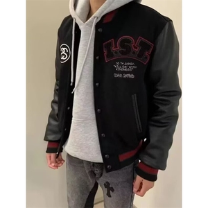 网络图现货 美式潮流刺绣棒球服情侣学院风运动上衣J88192-P76图片