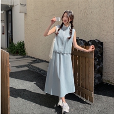 现货：夏装新款休闲工装马甲半身裙三件套2C135-8805P155K218，女装套装/套裙，2C135
