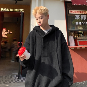超好看连帽毛衣男士半开衫针织衫男潮牌情侣套头上衣-控99图片
