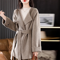 时尚显瘦羊毛大衣女秋冬季新款气质百搭轻奢外套，女装双面呢大衣，贝源羊绒