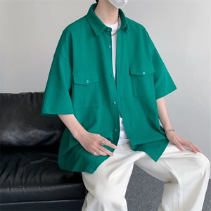 夏季新款复古工装短袖衬衫男士潮牌宽松休闲衬衣外套CS0138-P45图片