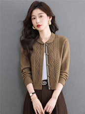 设计感羊毛针织开衫女秋冬季2026新款小个子圆领百搭毛衣外套，女装针织衫/毛衣，艾米