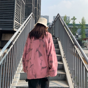 新·款男女休闲。特色扎染印花时尚0宽松圆领毛衣W329图片