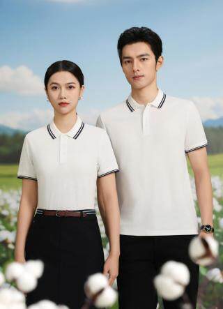 2025年夏季双色领短袖T恤全棉POLO衫抑菌透气，男装T恤，玖雅羊绒