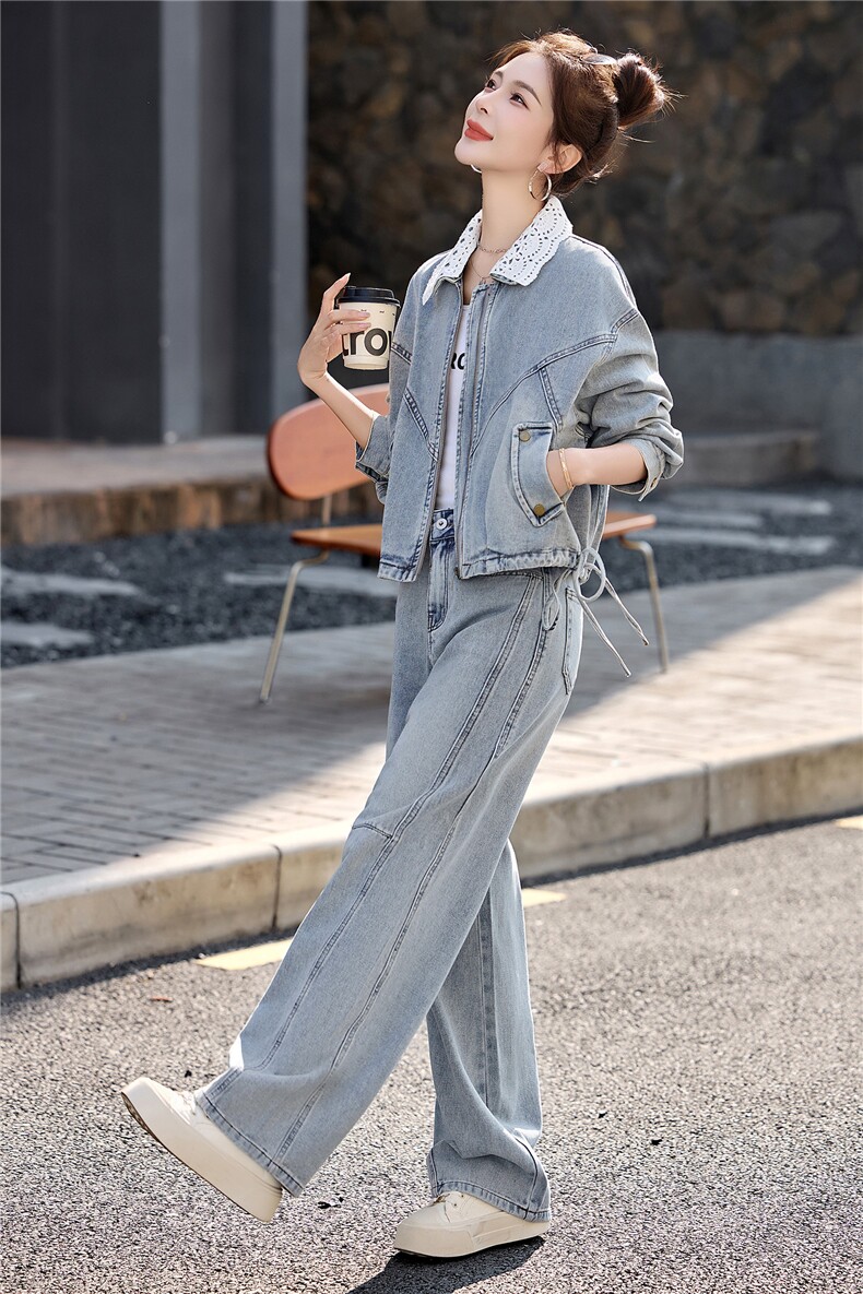 牛仔上衣2026年新款[]百搭洋气休闲宽松版中长款上衣,女装套装/套裙,新感觉