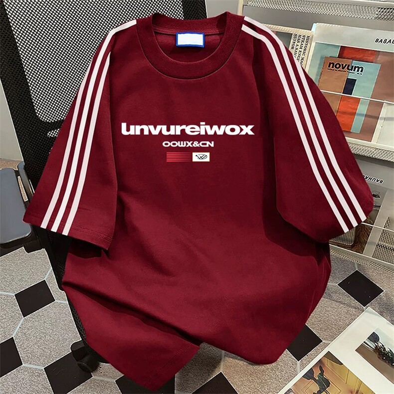 抖音得物高品质二开240克宽松纯棉美式潮牌三条杠织带短袖T恤，男装T恤，电商A486