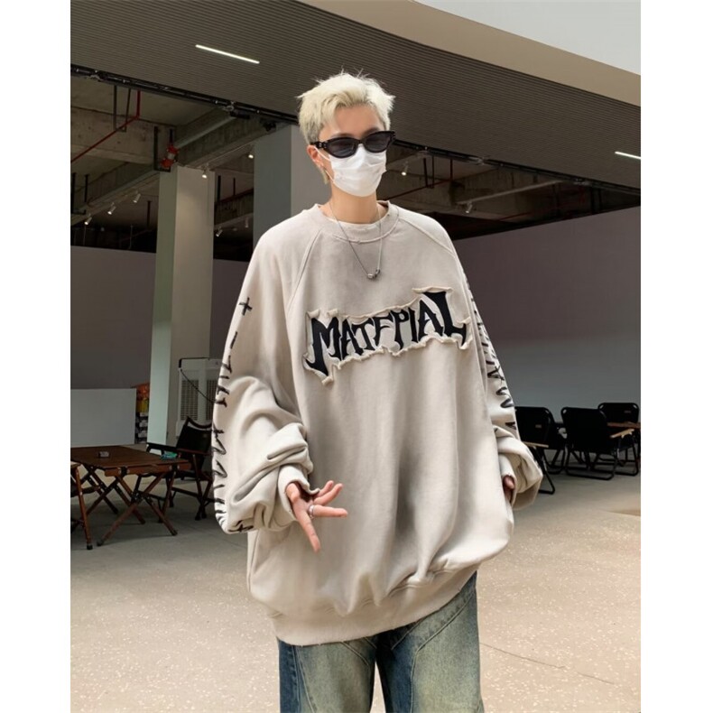 得物品质秋款男圆领卫衣扎染字母印花贴布脏脏卫衣外套WY3802P50，女装短外套，星座1013-1