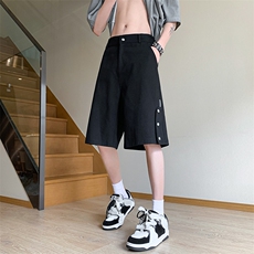 夏季美式高街排扣拉链黑色牛仔五分短裤货号DK69P50，男装牛仔裤，电商A063
