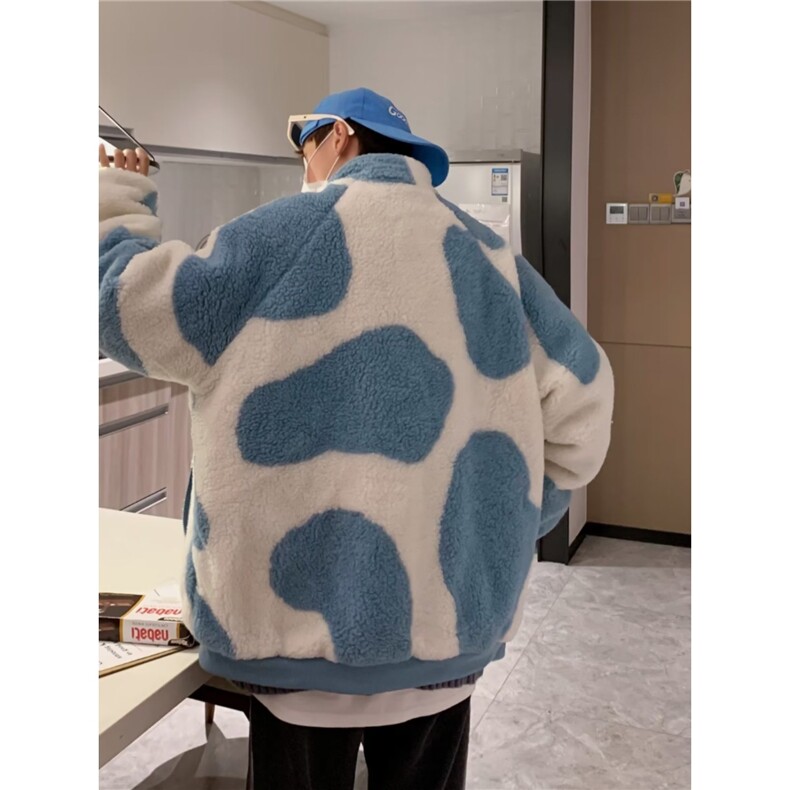 羊羔毛开衫卫衣男冬季潮牌港风宽松立领外套潮流上衣MYG33,女装短外套,星座208-5