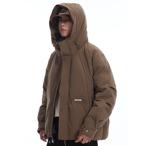 连帽加绒短款潮牌羽绒服连帽外套男士休闲宽松痞帅高街面包服673图片