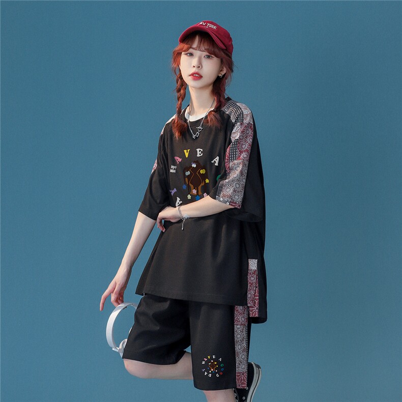 中性风2023夏季新款腰果花字母印花冰丝华夫格套装TZ952P65控88,男装休闲套装,A247A