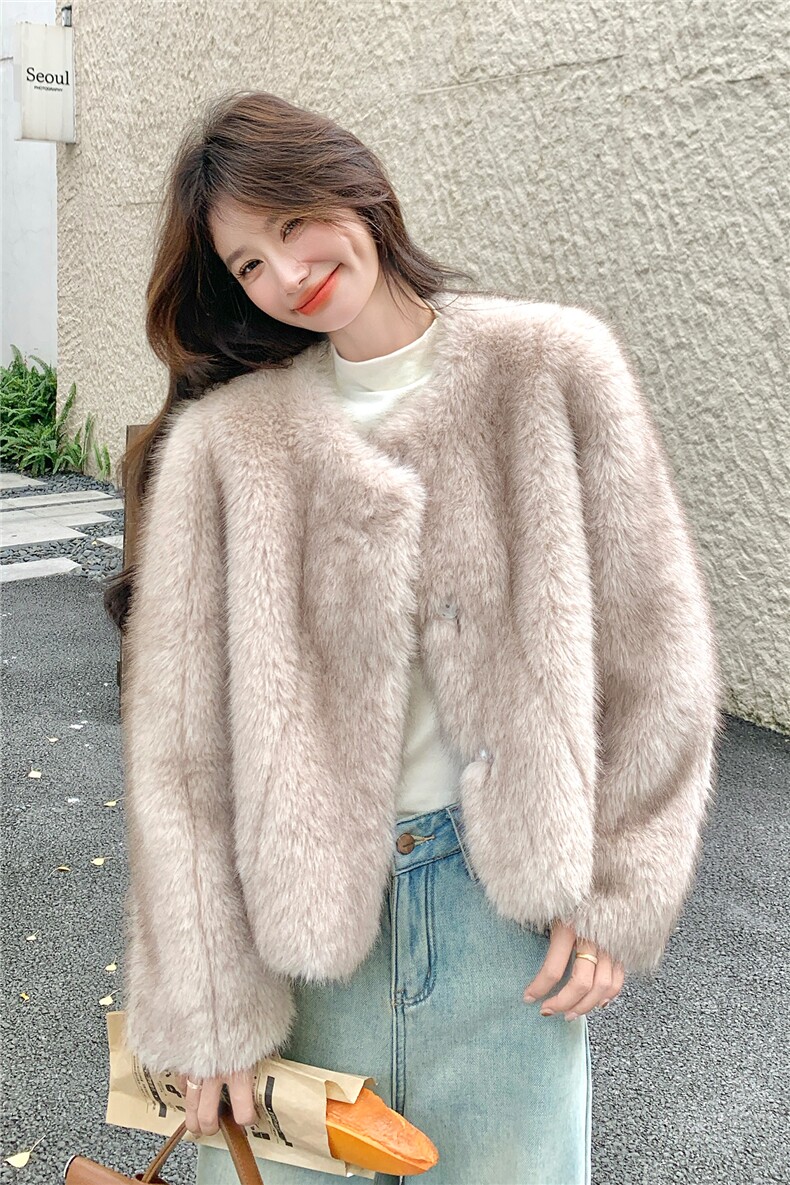现货主推2025冬季新款时尚环保皮草毛毛外套女短款1510-P165K258,女装皮草,欣美人
