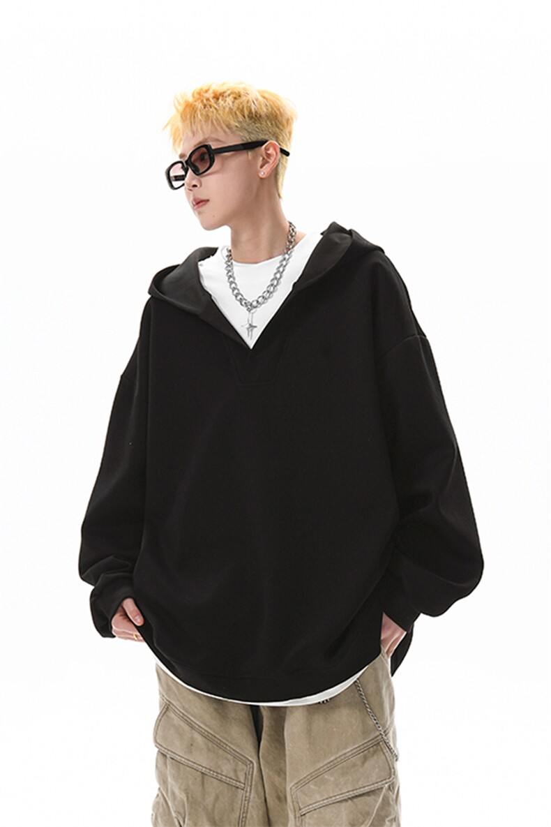 8XL-M叠穿假两件卫衣重磅连帽V领拼接套头衫宽松大码外套WY006P65,男装卫衣,电商B312