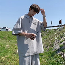 夏季休闲运动套装男短袖短裤潮牌翻领polo衫港风套装TZ088-P42，男装Polo衫，星座1001-1