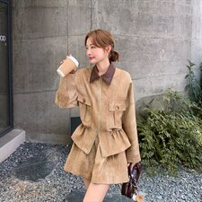 春装新款巴恩风廓形收腰夹克+短裤休闲套装2105P180K289，女装套装/套裙，2C219