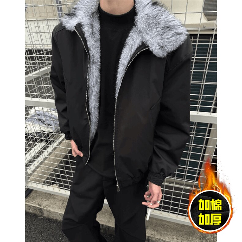 现货高品质美式高街重磅狼王座山雕毛毛领棉衣男女加厚棉服冬外套图片