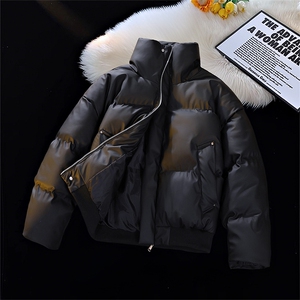 冬季clean立领棉服中性加厚PU皮短款棉衣HZ8810-特P72不议价,宝石蓝搭配黑色图片
