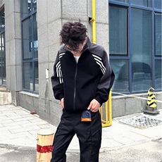 抖音得物高品质美式高街重磅结构织带拼接撞色立领卫衣外套CM41，女装短外套，电商A486-1